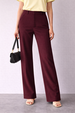 Women’s Wine Maroon LuxeFlex Straight Fit Trousers
