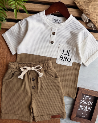 Premium Kids Camel Brown & White Waffle T-Shirt and Shorts Combo