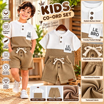 Premium Kids Camel Brown & White Waffle T-Shirt and Shorts Combo