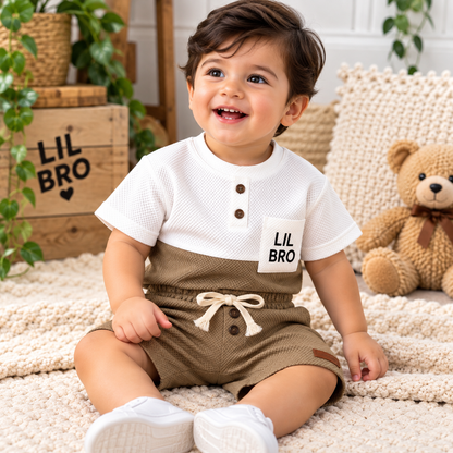 Premium Kids Camel Brown & White Waffle T-Shirt and Shorts Combo