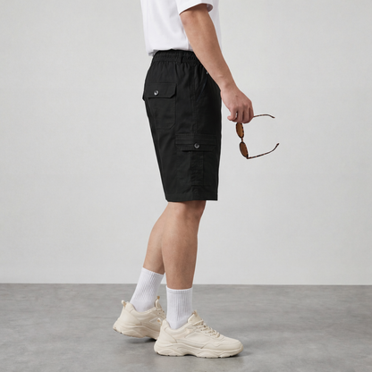 Elite Black Premium Cotton Cargo Shorts for Men