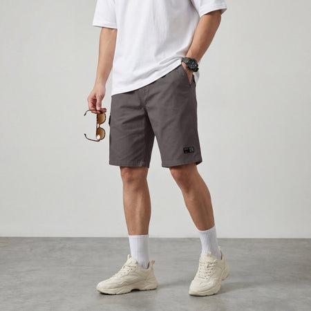 Luxury Edition Dark Gray Cotton Cargo Shorts with Secure Side Zip Pockets