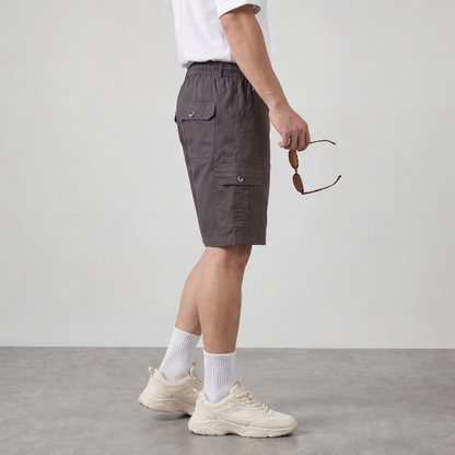 Luxury Edition Dark Gray Cotton Cargo Shorts with Secure Side Zip Pockets