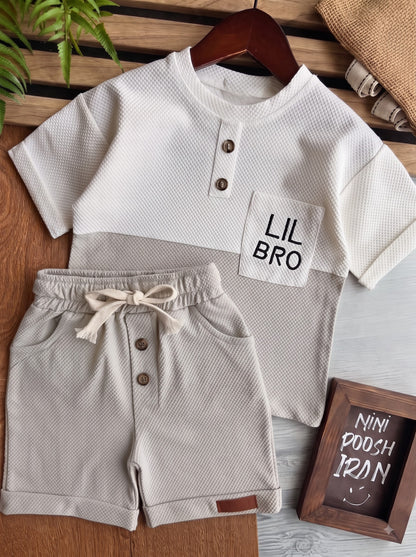 Premium Kids Light Grey & White Waffle T-Shirt and Shorts Combo