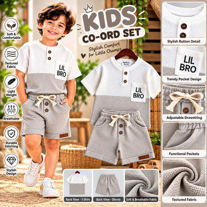 Premium Kids Light Grey & White Waffle T-Shirt and Shorts Combo