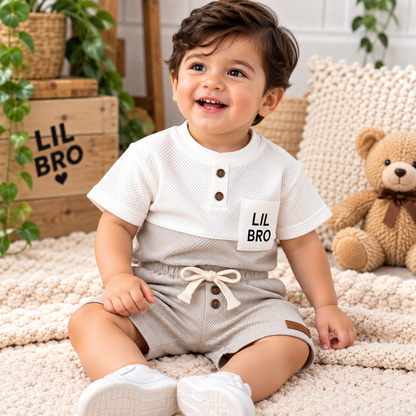 Premium Kids Light Grey & White Waffle T-Shirt and Shorts Combo