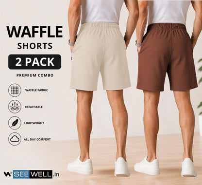 Waffle Shorts Combo – Beige & Brown (Pack of 2)