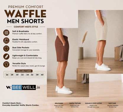 Waffle Shorts Combo – Beige & Brown (Pack of 2)