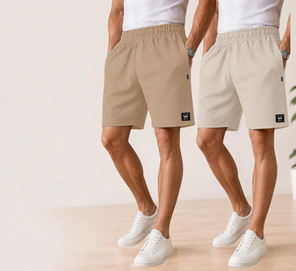 Waffle Shorts Combo – Beige & Camel (Pack of 2)