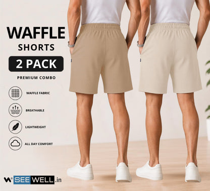 Waffle Shorts Combo – Beige & Camel (Pack of 2)