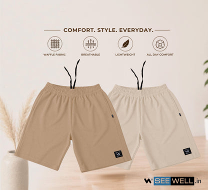 Waffle Shorts Combo – Beige & Camel (Pack of 2)