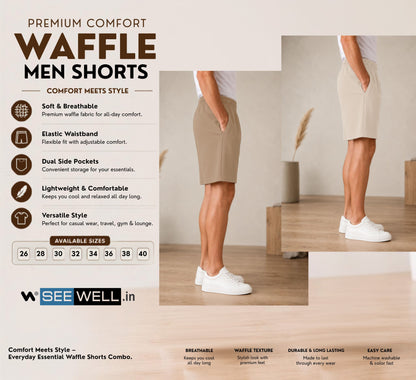 Waffle Shorts Combo – Beige & Camel (Pack of 2)