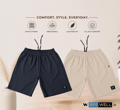 Waffle Shorts Combo – Beige & Dark Grey (2-Pack)