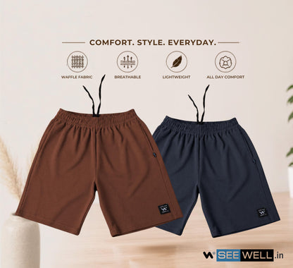 Waffle Shorts Combo – Brown & Dark Grey (2-Pack)