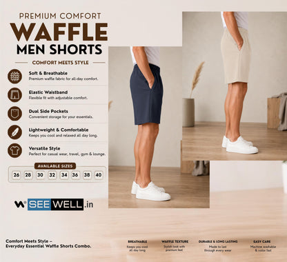 Waffle Shorts Combo – Beige & Dark Grey (2-Pack)