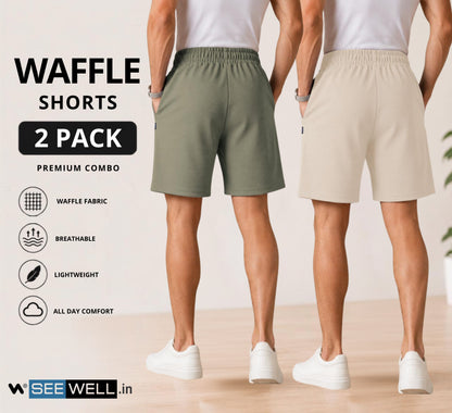 Waffle Shorts Combo – Beige & Olive Green (2-Pack)