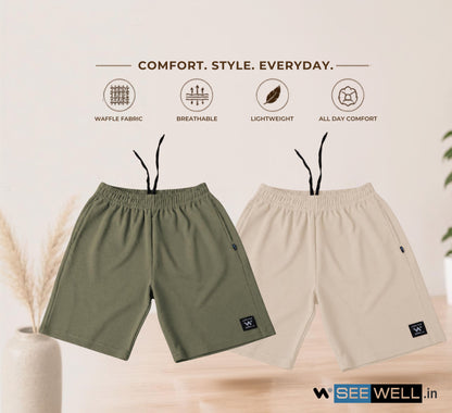 Waffle Shorts Combo – Beige & Olive Green (2-Pack)
