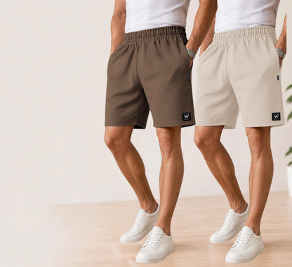 Waffle Shorts Combo – Beige & Kiwi (2-Pack)