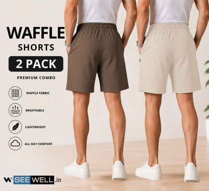 Waffle Shorts Combo – Beige & Kiwi (2-Pack)