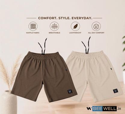 Waffle Shorts Combo – Beige & Kiwi (2-Pack)
