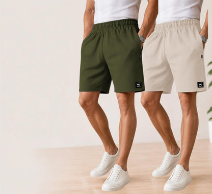 Waffle Shorts Combo – Beige & Mehndi (2-Pack)