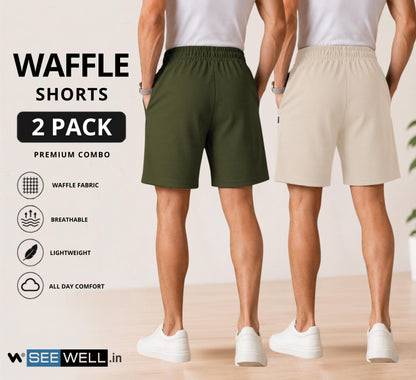 Waffle Shorts Combo – Beige & Mehndi (2-Pack)