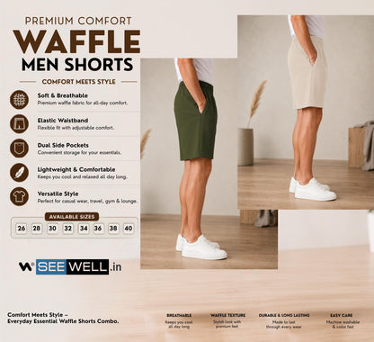 Waffle Shorts Combo – Beige & Mehndi (2-Pack)