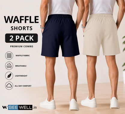 Waffle Shorts Combo – Beige & Navy blue (2-Pack)