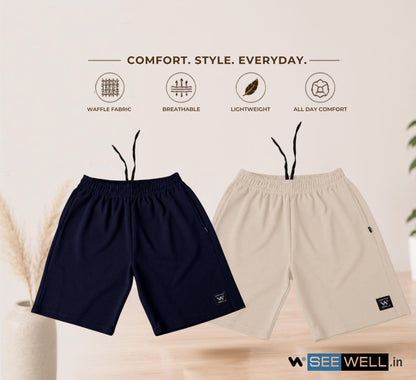 Waffle Shorts Combo – Beige & Navy blue (2-Pack)