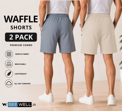 Waffle Shorts Combo – Beige & Sky (2-Pack)