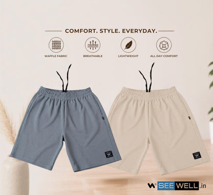 Waffle Shorts Combo – Beige & Sky (2-Pack)
