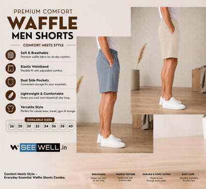 Waffle Shorts Combo – Beige & Sky (2-Pack)