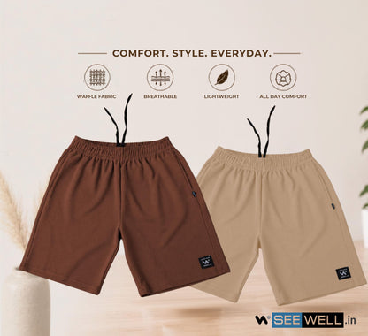 Waffle Shorts Combo – Brown & Camel (2-Pack)