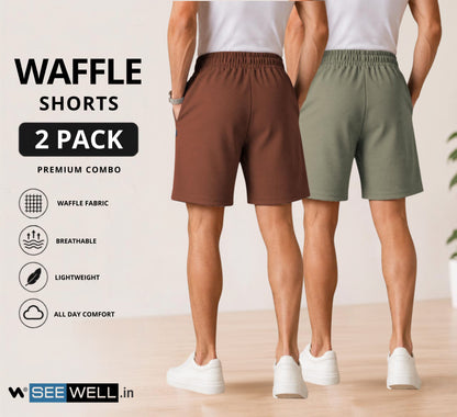 Waffle Shorts Combo – Brown & Dark Pista (2-Pack)