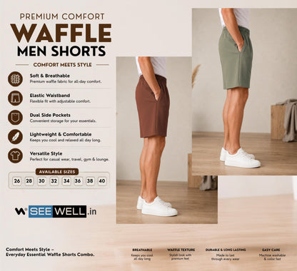Waffle Shorts Combo – Brown & Dark Pista (2-Pack)