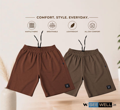 Waffle Shorts Combo – Brown & Kiwi (2-Pack)