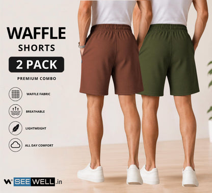 Waffle Shorts Combo – Brown & Mehndi (2-Pack)