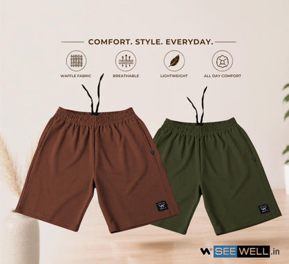 Waffle Shorts Combo – Brown & Mehndi (2-Pack)