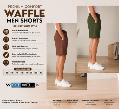 Waffle Shorts Combo – Brown & Mehndi (2-Pack)