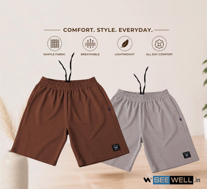 Waffle Shorts Combo – Brown & Light Grey (2-Pack)