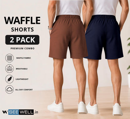 Waffle Shorts Combo – Brown & Navy Blue (2-Pack)