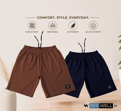Waffle Shorts Combo – Brown & Navy Blue (2-Pack)