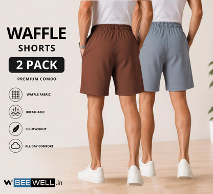 Waffle Shorts Combo – Brown & Sky (2-Pack)