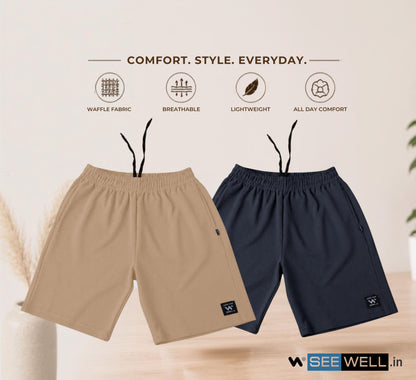 Waffle Shorts Combo – Camel & Dark Grey (2-Pack)