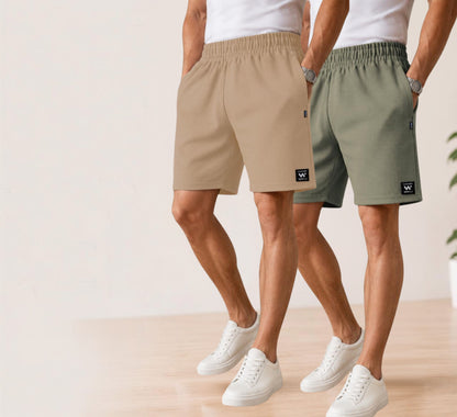 Waffle Shorts Combo – Camel & Dark Pista (2-Pack)
