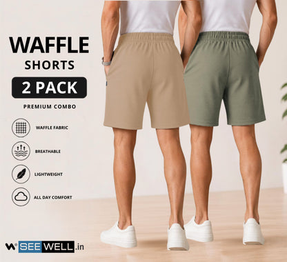 Waffle Shorts Combo – Camel & Dark Pista (2-Pack)