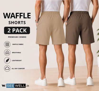 Waffle Shorts Combo – Camel & Kiwi (2-Pack)