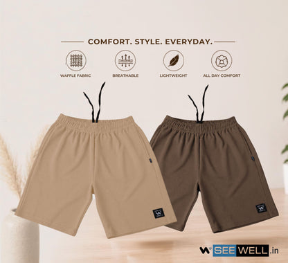 Waffle Shorts Combo – Camel & Kiwi (2-Pack)