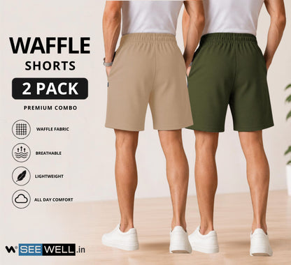 Waffle Shorts Combo – Camel & Mehndi (2-Pack)