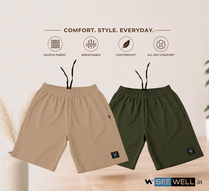 Waffle Shorts Combo – Camel & Mehndi (2-Pack)